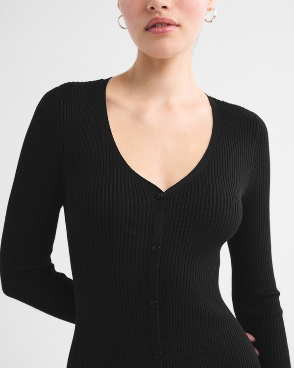 V-Neck Rib Maxi Sweater Dress, Black view 2