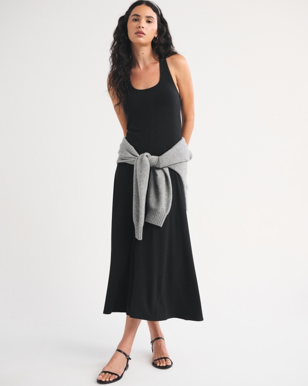 Bra-Free Racer-Back Midi Dress, Black view 1
