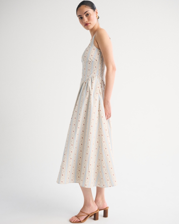 100% Cotton A&F Bra-Free Dylan Midi Dress, Cream Floral view 2