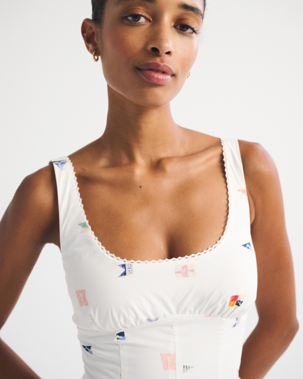 100% Cotton A&F Dylan Bra-Free Midi Dress, White Pattern view 2