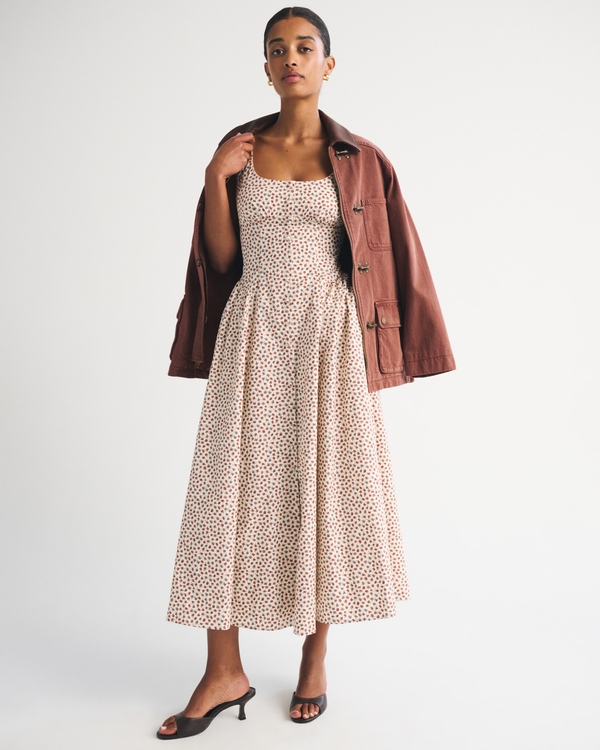 100% Cotton A&F Dylan Bra-Free Cap-Sleeve Midi Dress by Abercrombie & Fitch