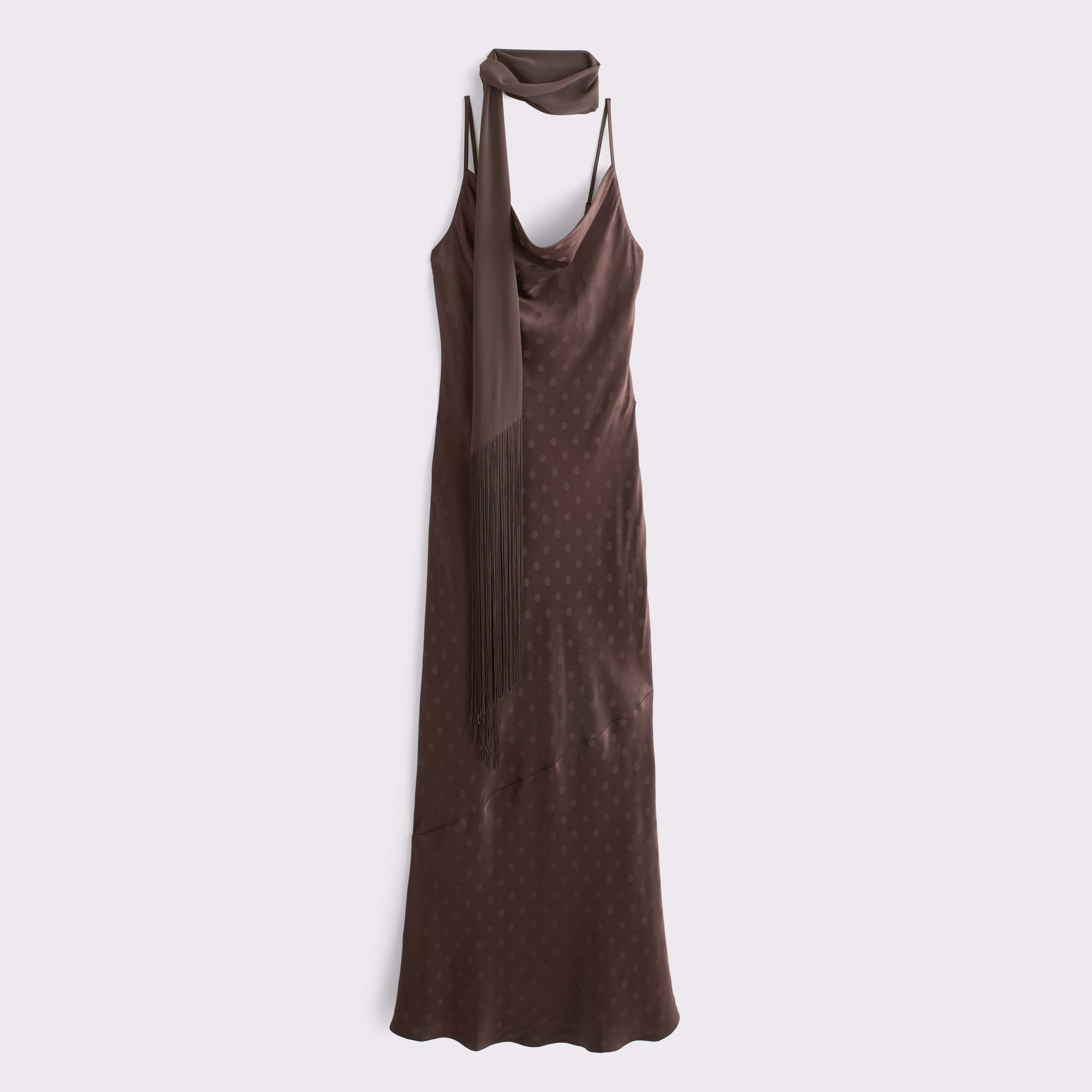 Женское платье Abercrombie & Fitch Cowl Neck Scarf Satin Maxi, цвет: Тёмный кофейный — фото 1