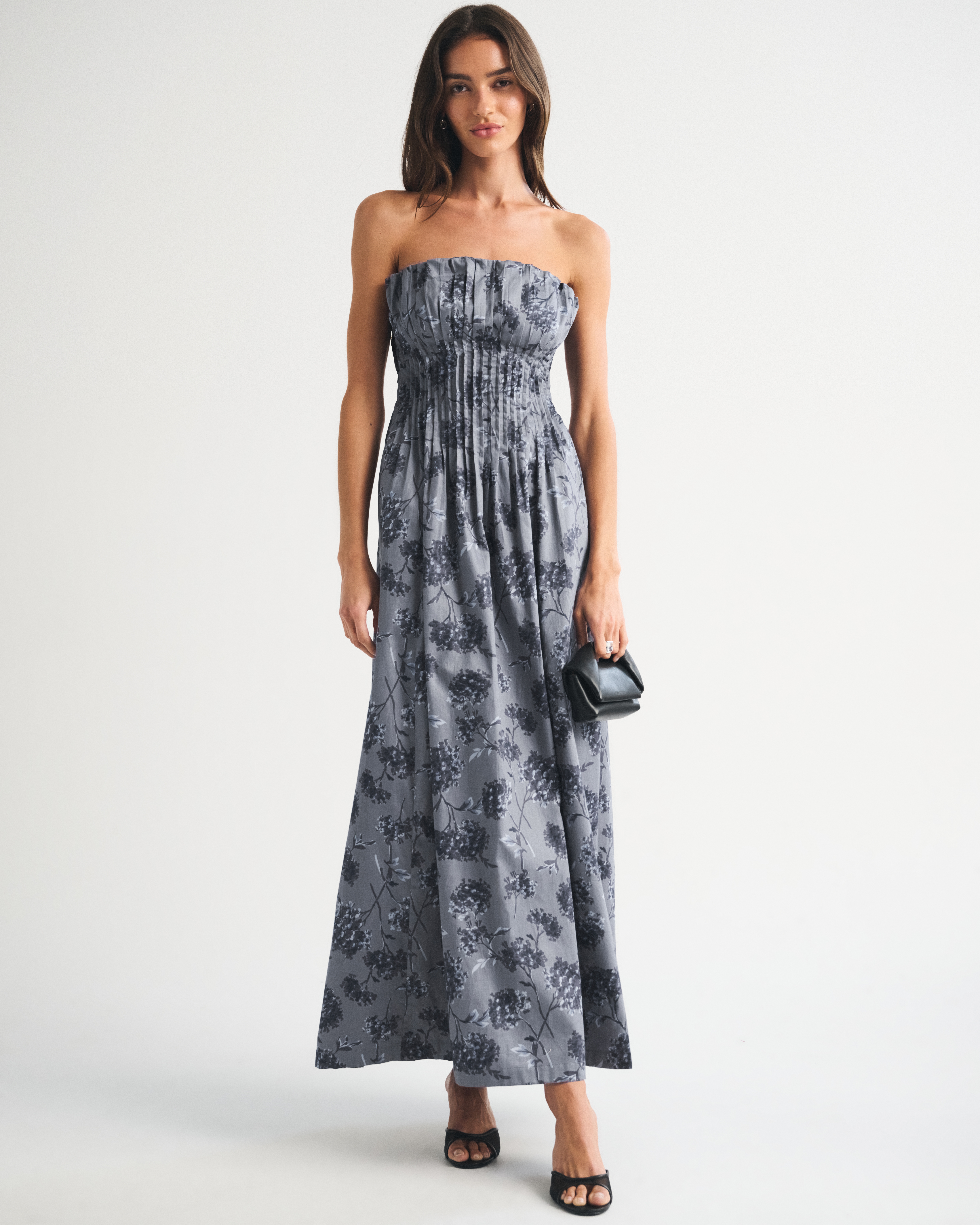 Женский бюстгальтер Abercrombie & Fitch Bra-Free Strapless Pintuck Gown, цвет: Синий серый с принтом — фото 2