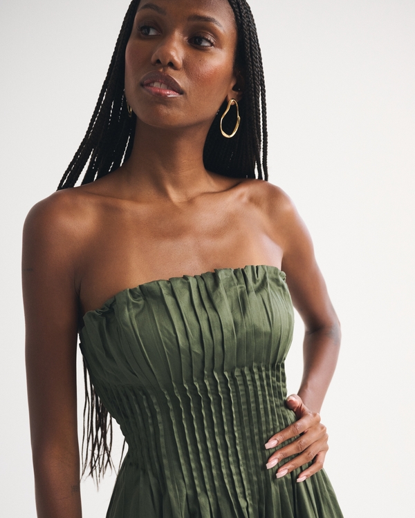 Bra-Free Strapless Pintuck Gown, Thyme view 2