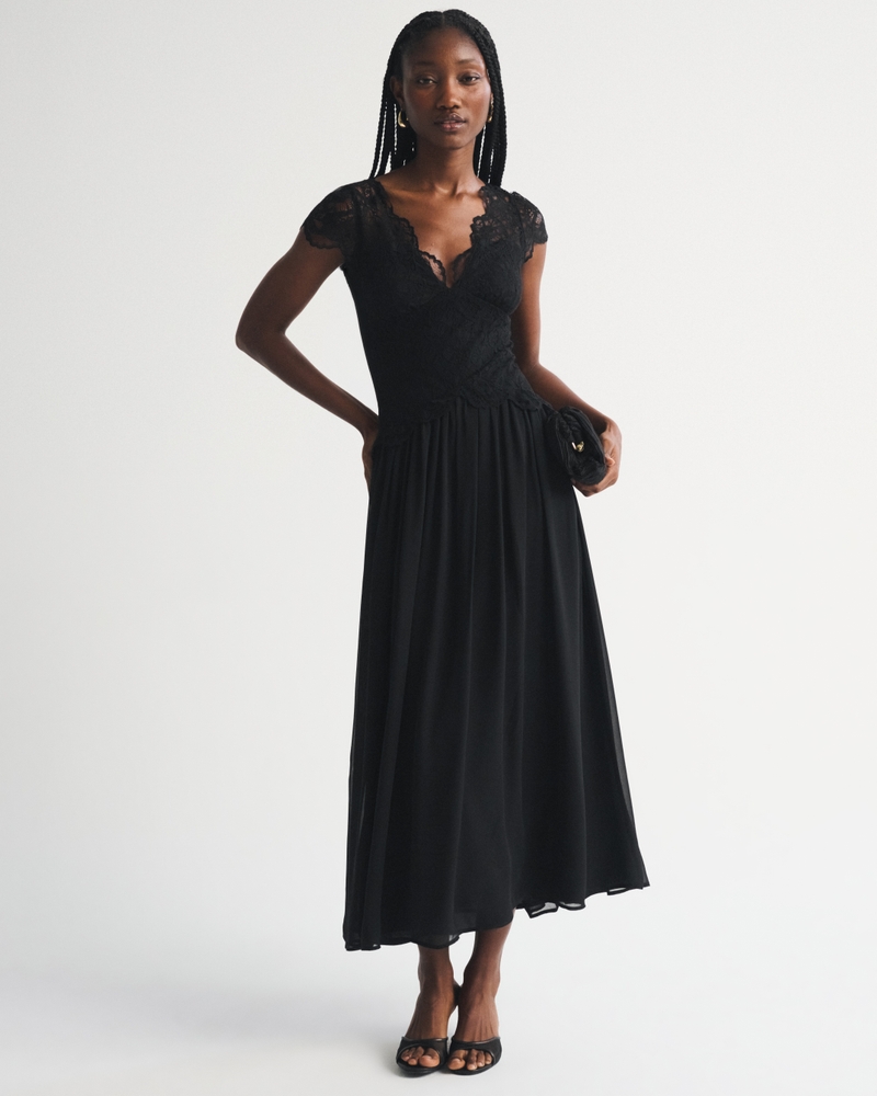 Bra-Free Mixed Fabric Lace Maxi Dress - thumbnail 2