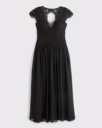 Bra-Free Mixed Fabric Lace Maxi Dress