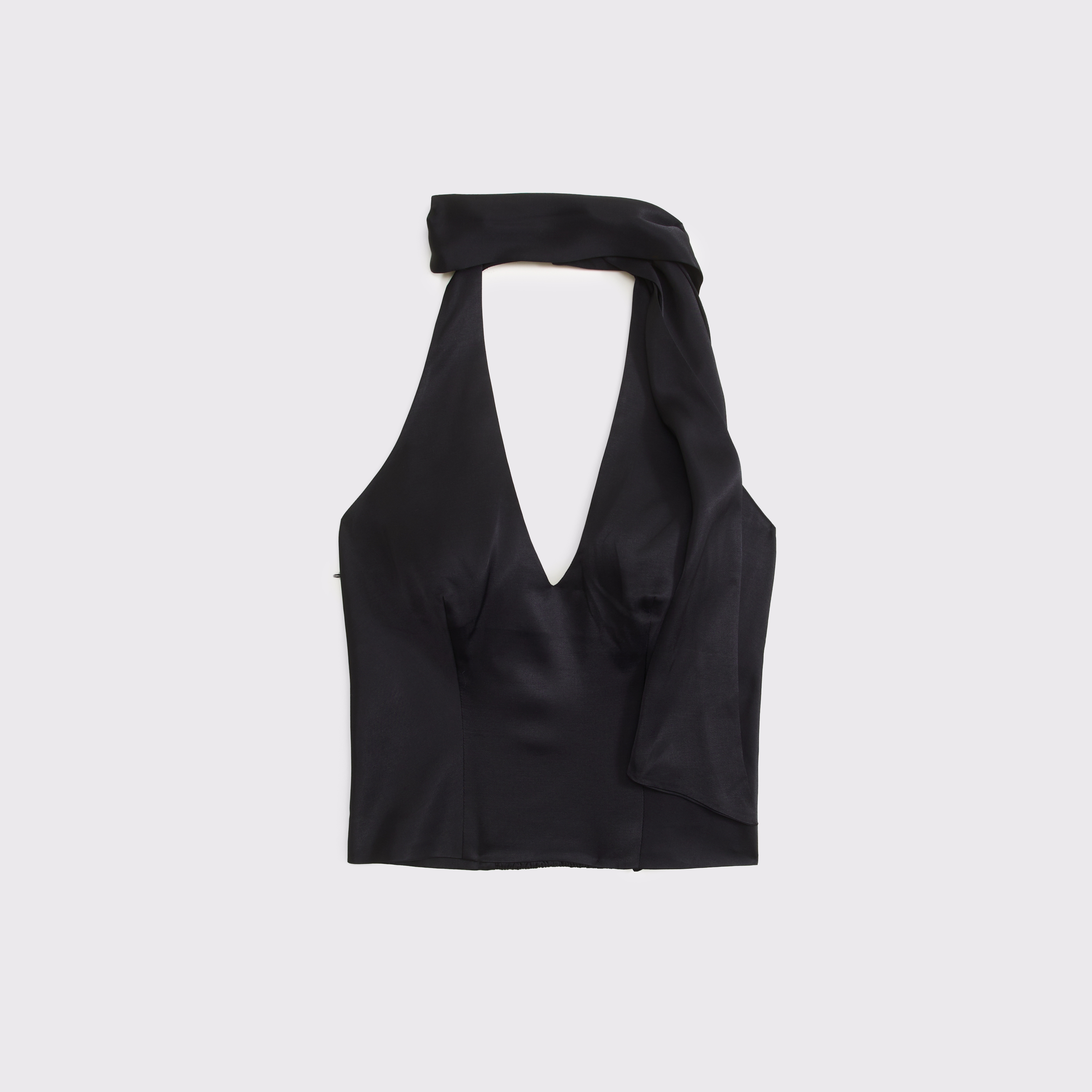 Женские топы Abercrombie & Fitch Bra-Free Satin Halter Set Top, цвет: Чёрный — фото 1