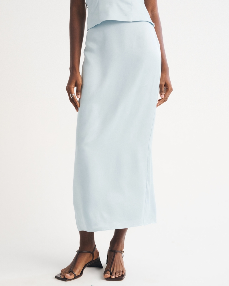 Mid Rise Satin Maxi Set Skirt
