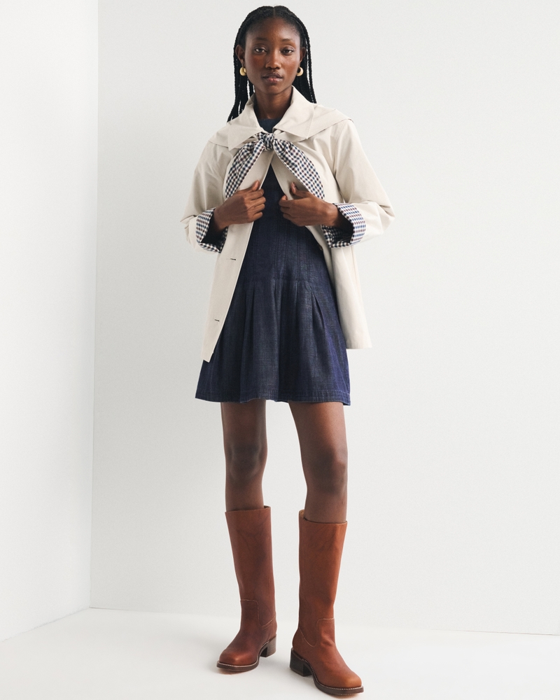 High Neck Chambray Mini Dress