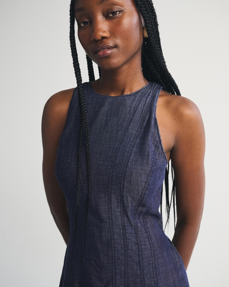 High Neck Chambray Mini Dress - thumbnail 3