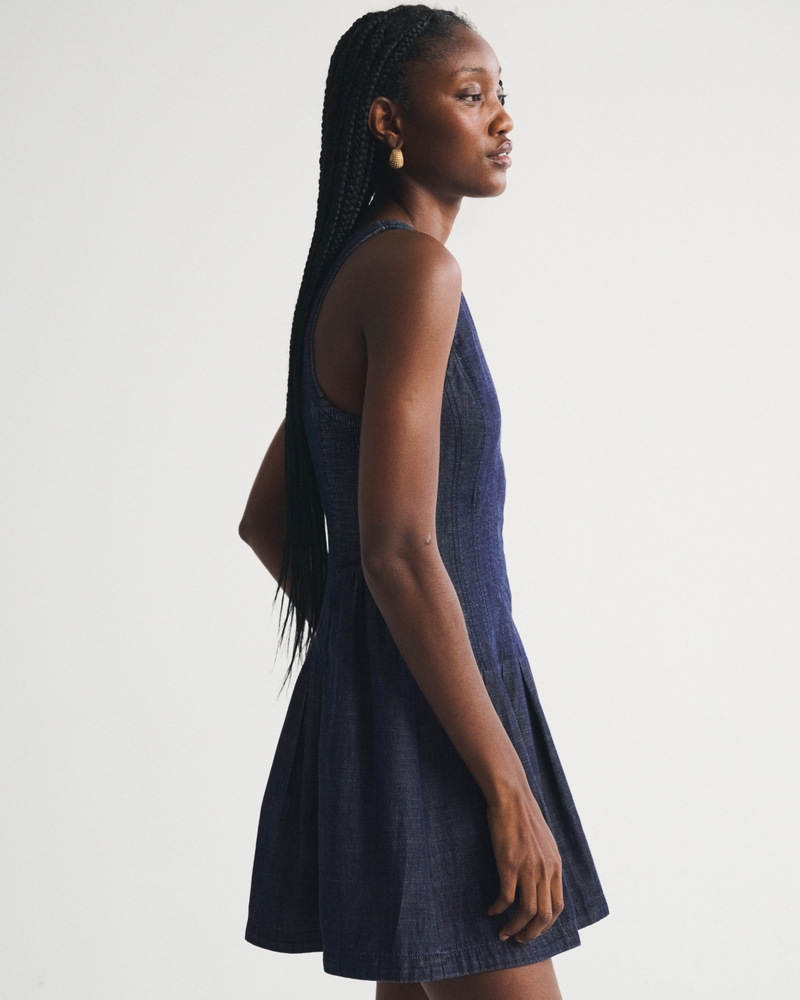 High Neck Chambray Mini Dress - thumbnail 4