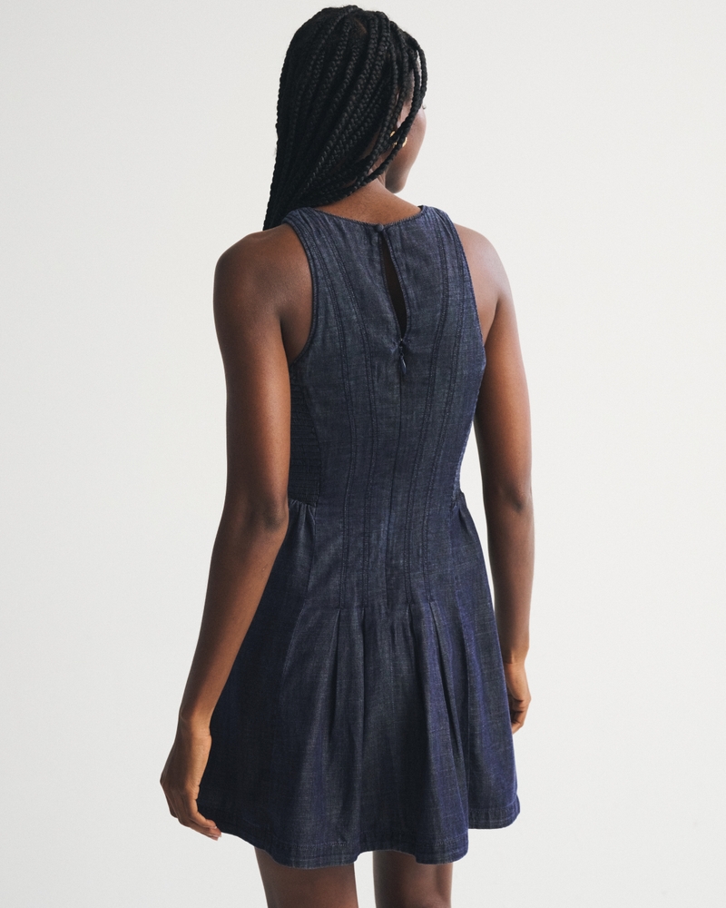 High Neck Chambray Mini Dress - thumbnail 5