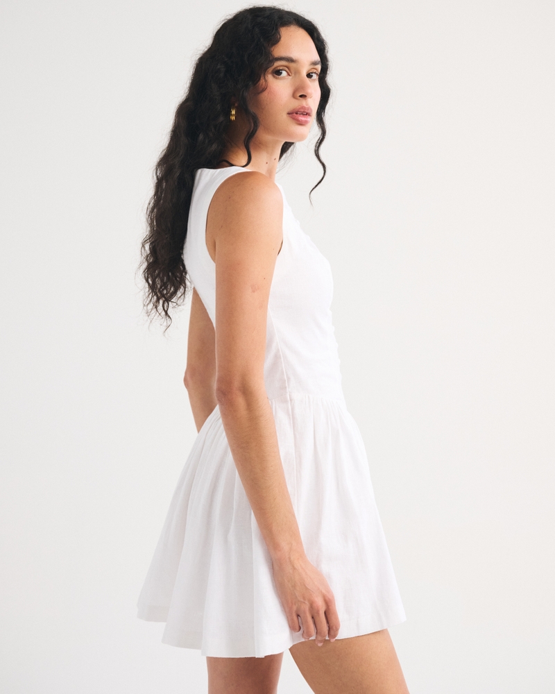 Linen-Cotton Blend High Neck Button-Embellished Mini Dress - thumbnail 10
