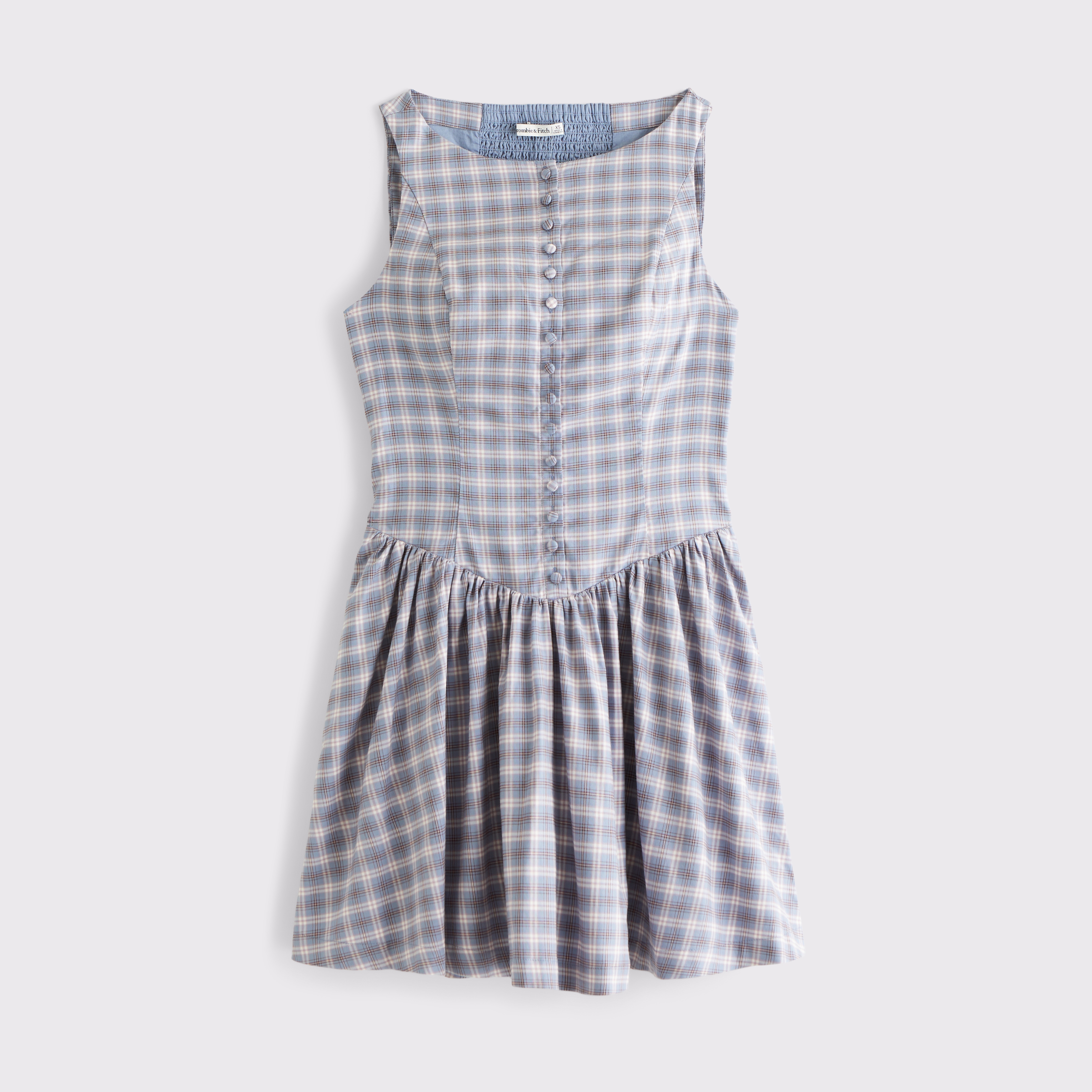 Женское платье Abercrombie & Fitch High Neck Button-Embellished Mini, цвет: Синий клетчатый