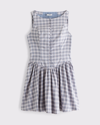 High Neck Button-Embellished Mini Dress