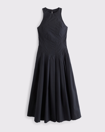 100% Cotton Bra-Free High Neck Seamed Midi Dress