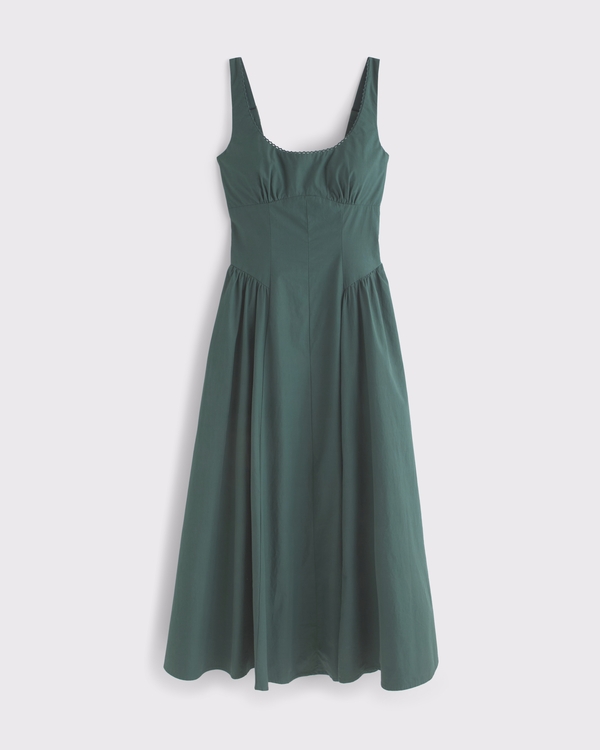 100% Cotton A&F Dylan Bra-Free Midi Dress, Dark Spruce view 1