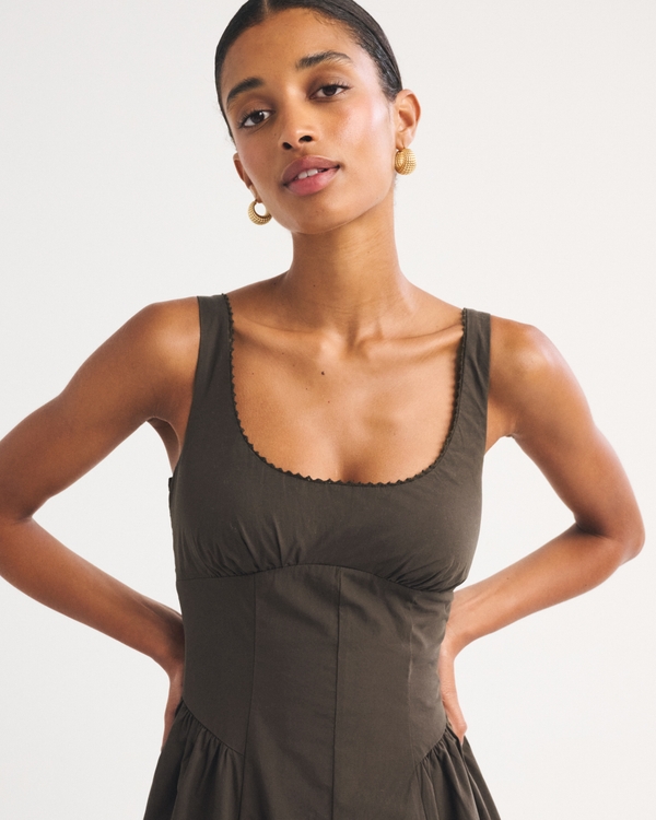 100% Cotton A&F Dylan Bra-Free Midi Dress, Dark Roast view 2