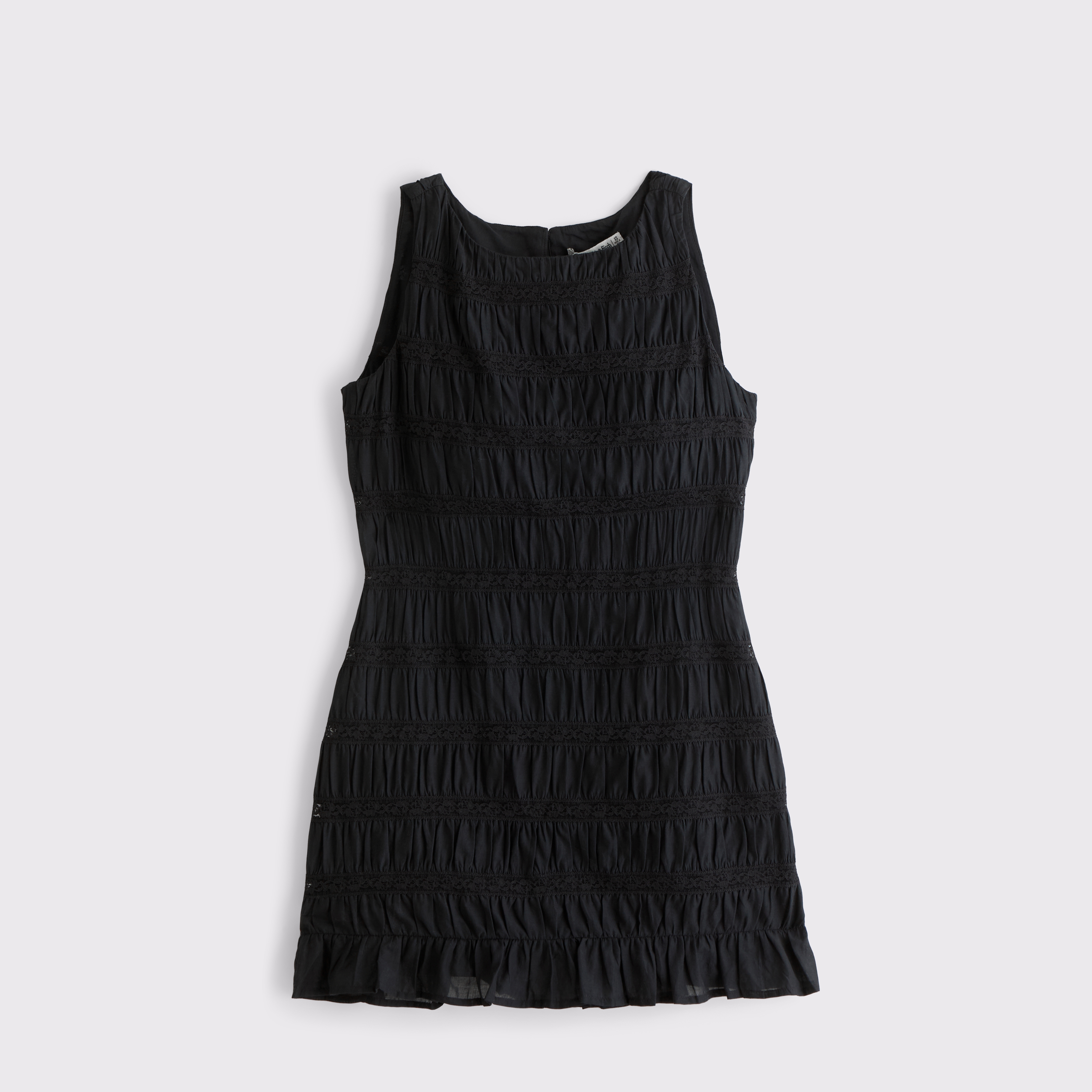 Женское платье Abercrombie & Fitch 100% Cotton Shirred Lacee-Trim Mini, цвет: Чёрный — фото 1