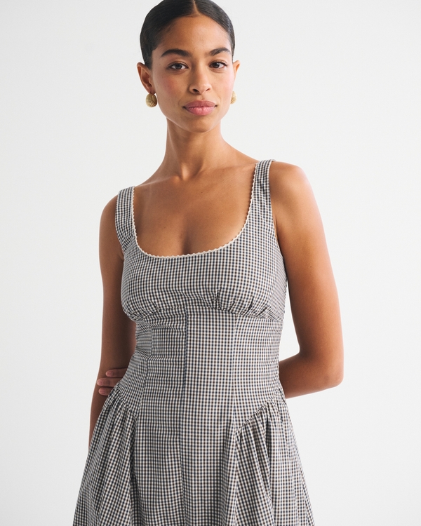 100% Cotton A&F Bra-Free Dylan Midi Dress, Light Brown Pattern view 2