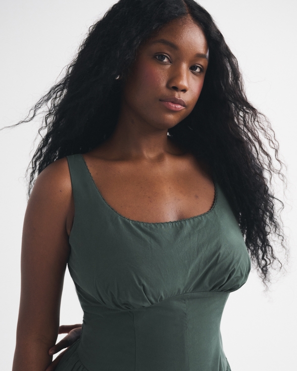 100% Cotton Curve Love A&F Bra-Free Dylan Midi Dress, Dark Spruce view 2