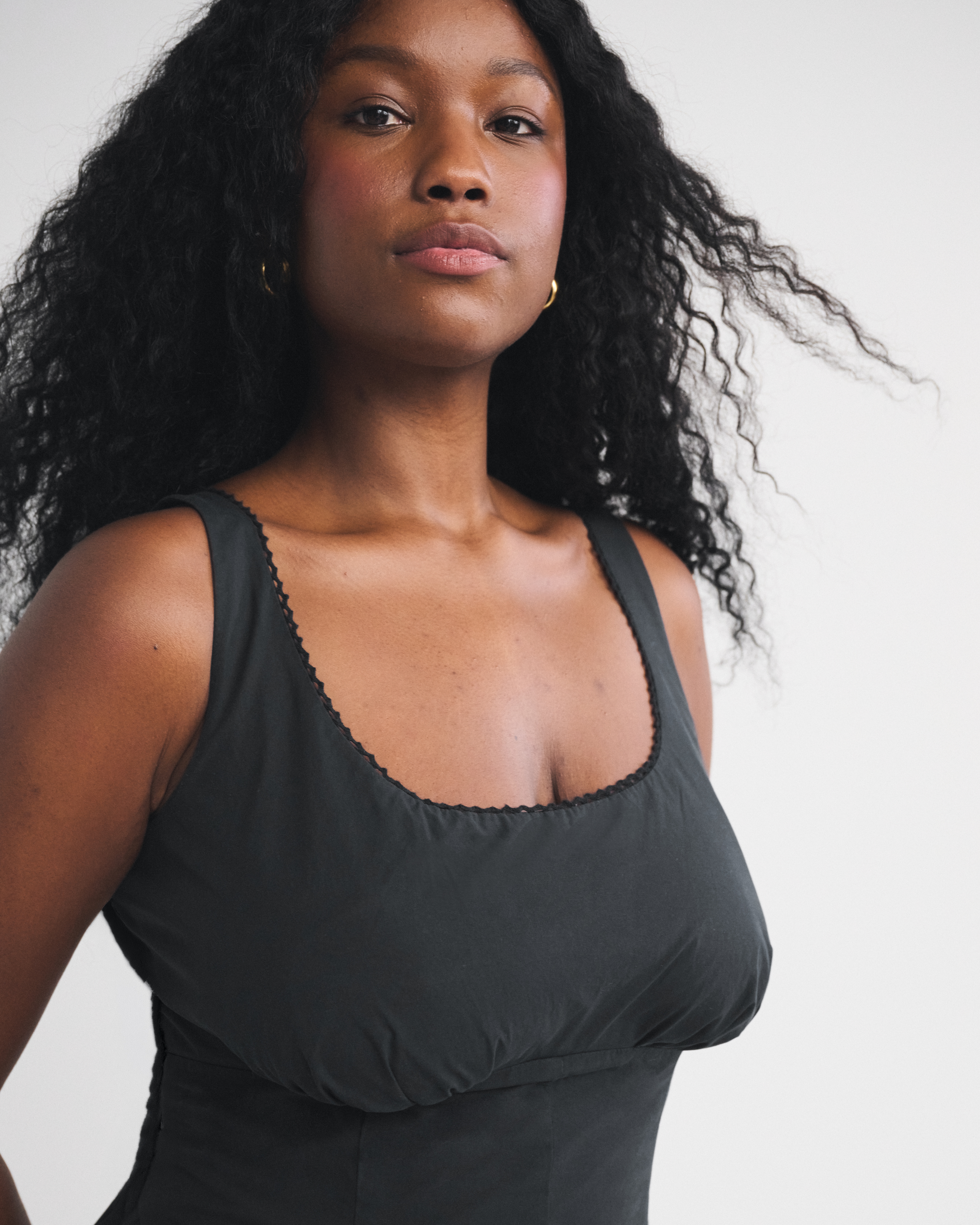 Женское платье Abercrombie & Fitch 100% Cotton Curve Love A&F Bra-Free Dylan Midi, цвет: Чёрный — фото 3