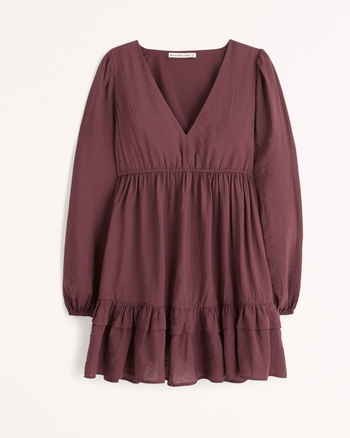 Women's Long-Sleeve Babydoll Ruffle Mini Dress | Women's Dresses ...