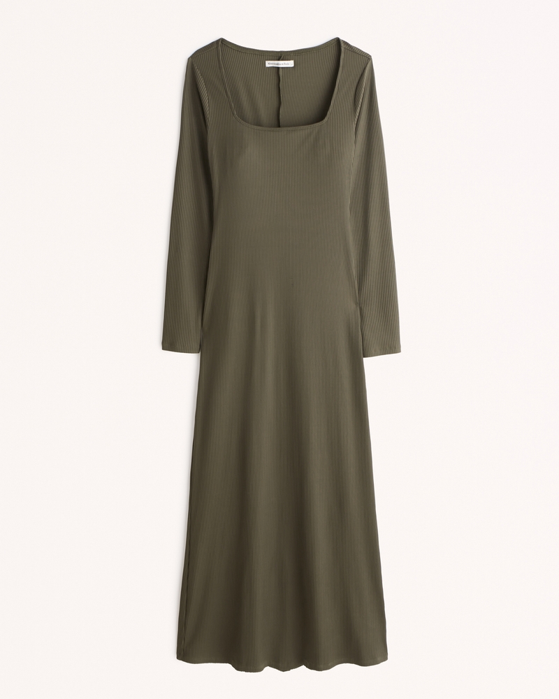 Women's Long-Sleeve Knit Squareneck Maxi Dress, Women's Clearance