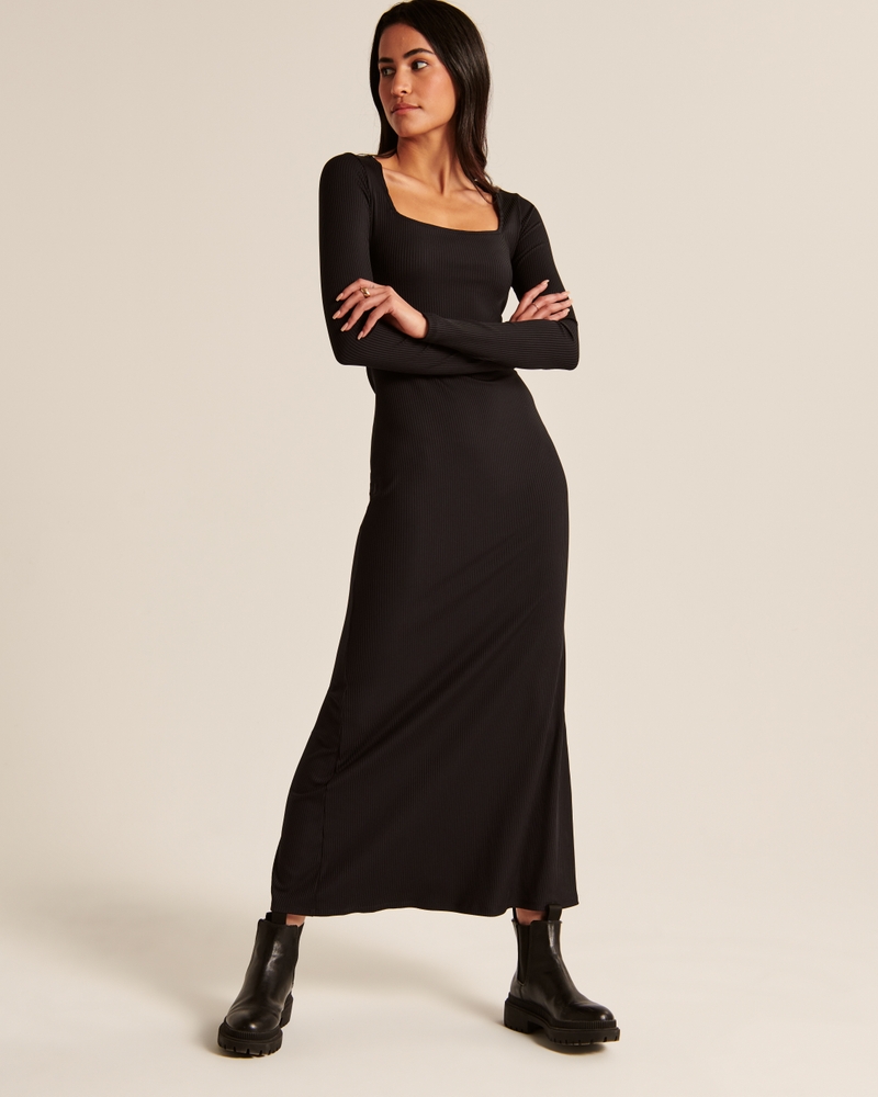 Women's Long-Sleeve Knit Squareneck Maxi Dress, Women's Clearance