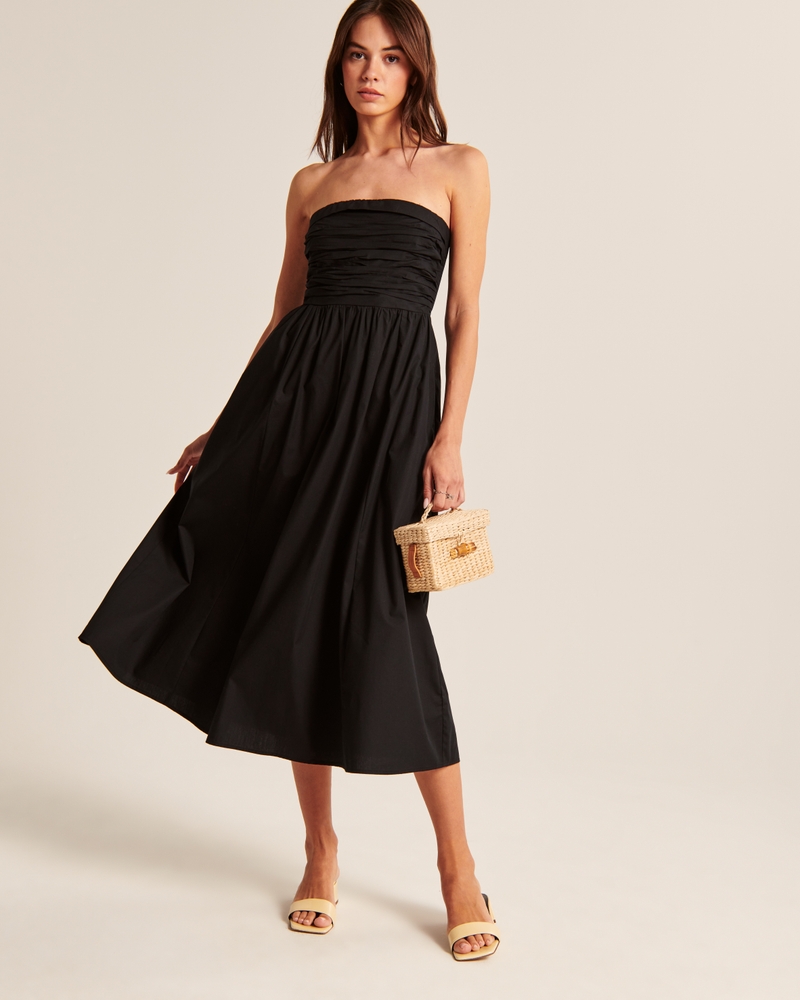 Abercrombie & Fitch Poplin Strapless Midi Dress