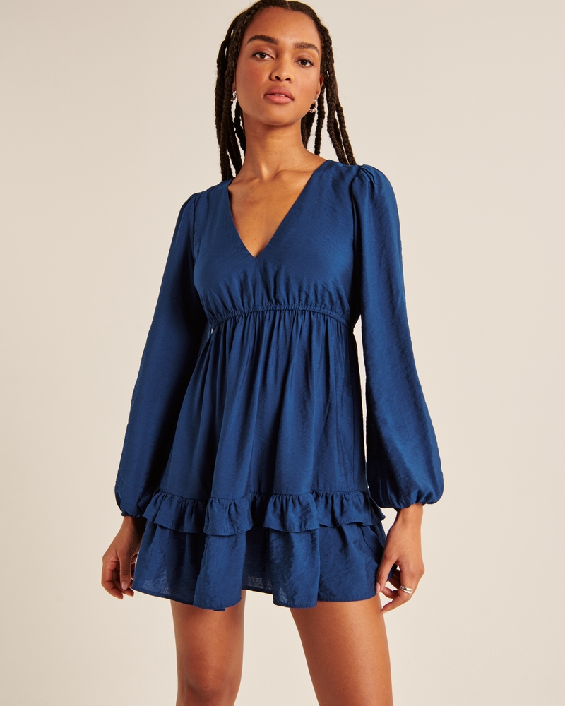 Women's Long-Sleeve Babydoll Ruffle Mini Dress | Women's Clearance | Abercrombie.com