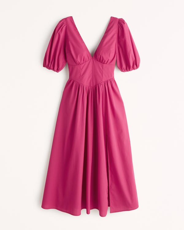 Women's Puff Sleeve Corset Midi Dress | Women's Sale | Abercrombie.com