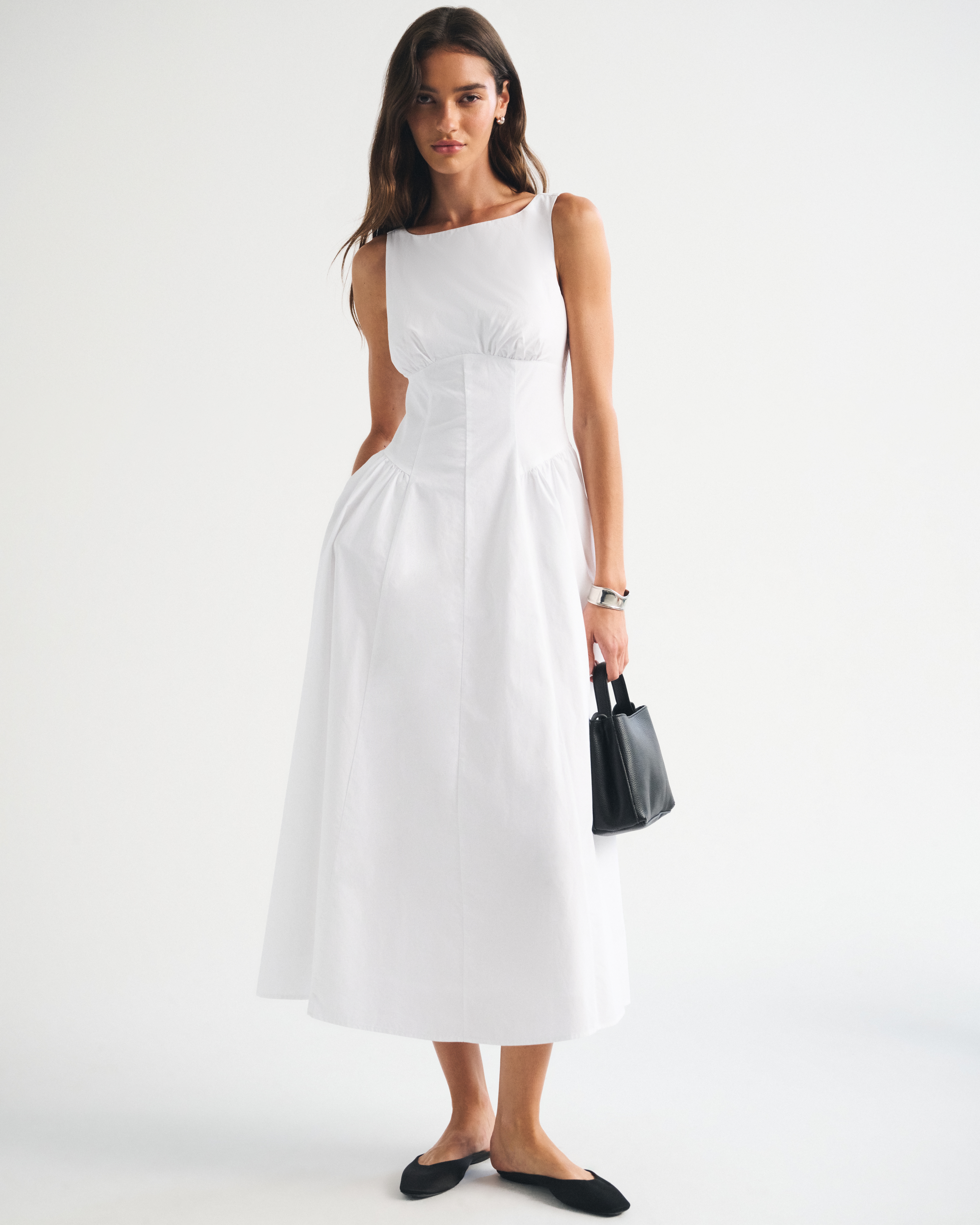 100% Cotton A&F Dylan Bra-Free High Neck Midi Dress