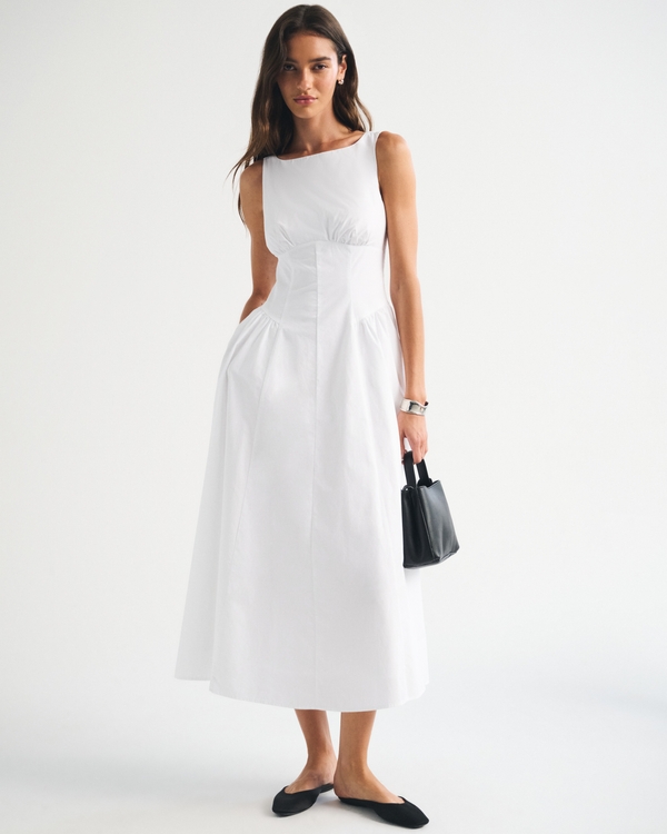 100% Cotton A&F Dylan Bra-Free High Neck Midi Dress