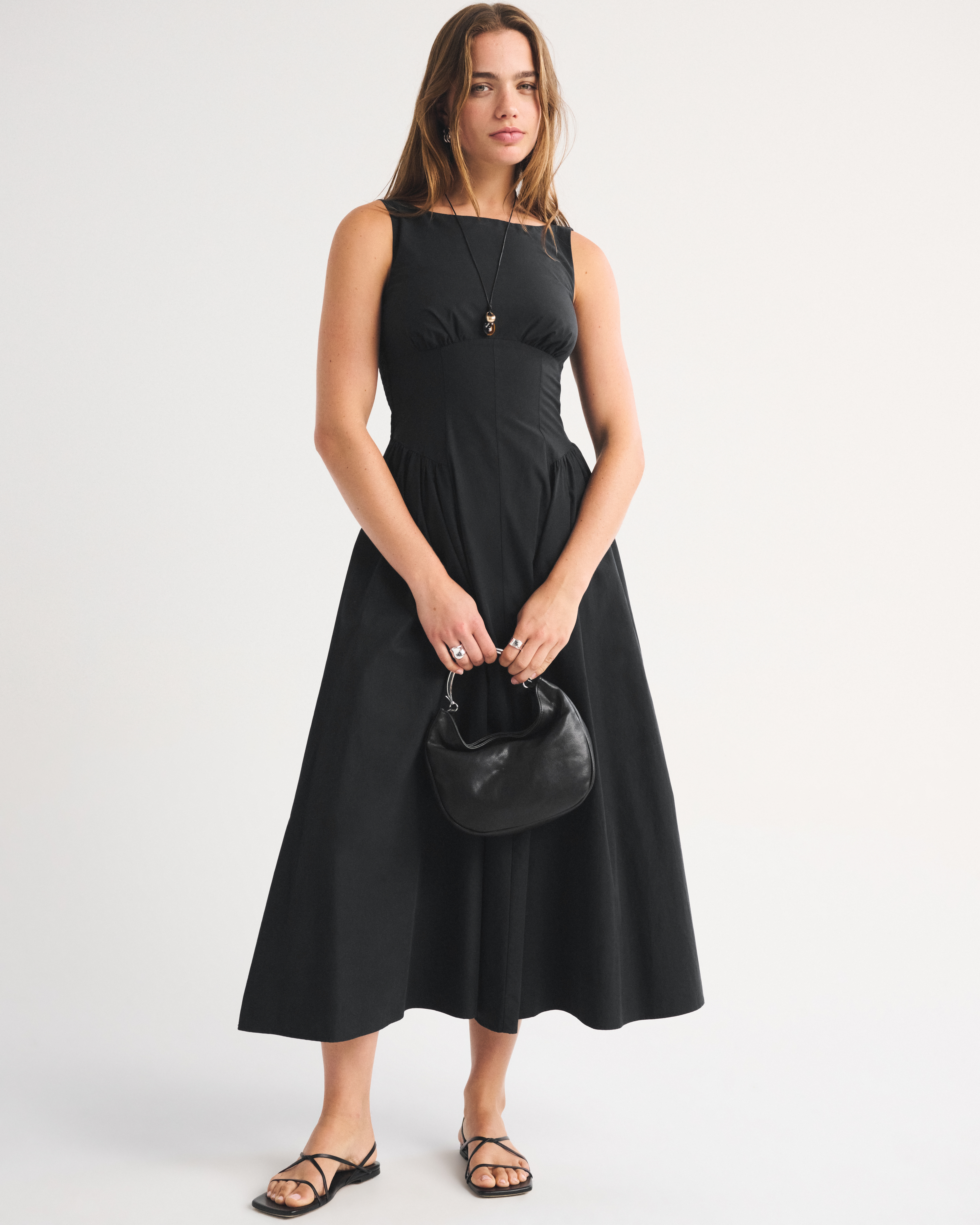 Женское платье Abercrombie & Fitch 100% Cotton A&F Dylan Bra-Free High Neck Midi, цвет: Чёрный — фото 2