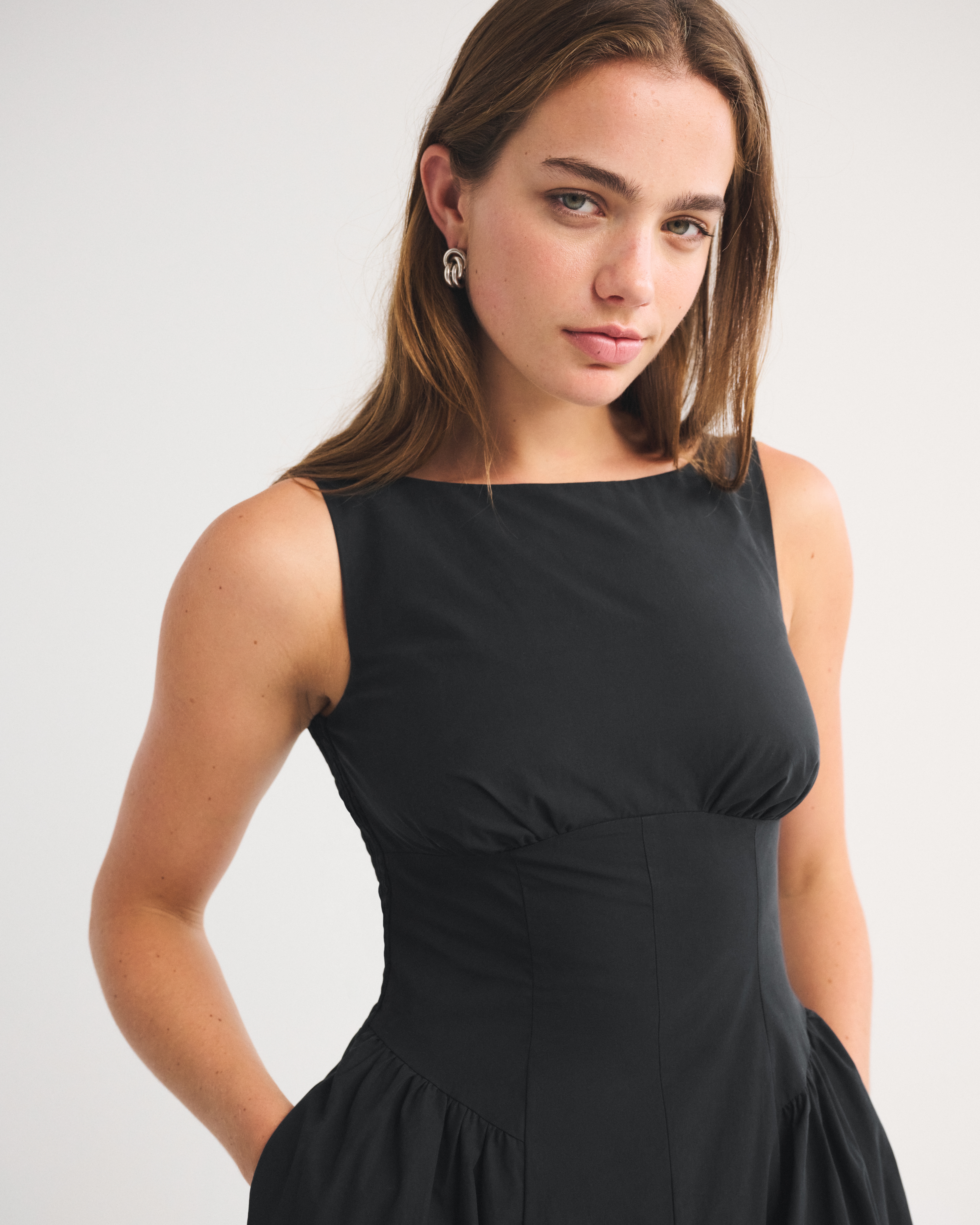 Женское платье Abercrombie & Fitch 100% Cotton A&F Dylan Bra-Free High Neck Midi, цвет: Чёрный — фото 3
