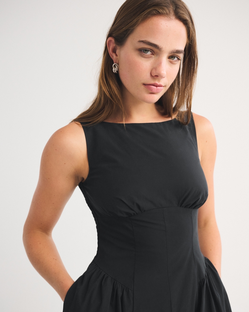 100% Cotton A&F Dylan Bra-Free High Neck Midi Dress