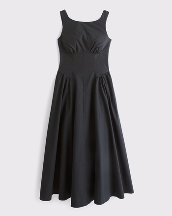 100% Cotton A&F Dylan Bra-Free High Neck Midi Dress