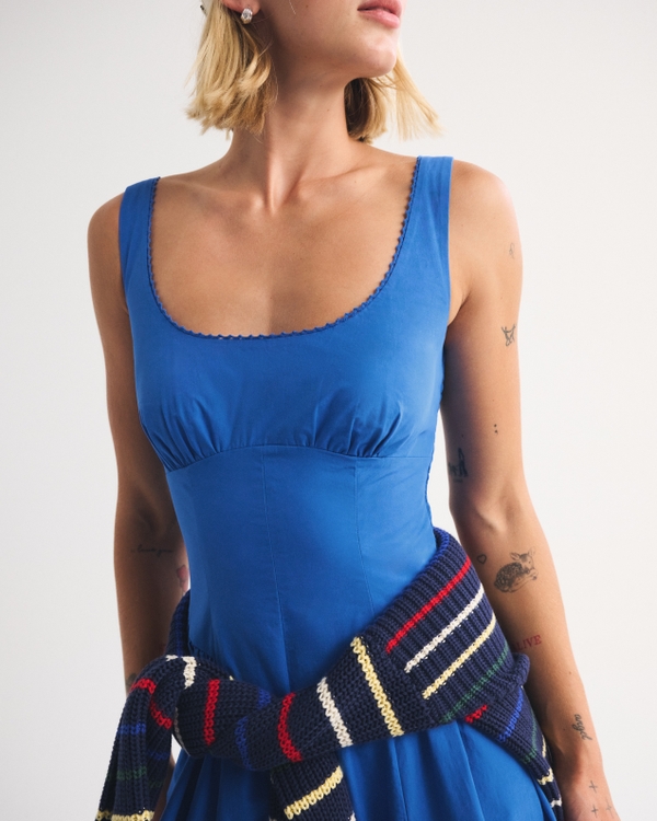 100% Cotton A&F Bra-Free Dylan Midi Dress, Blue view 2