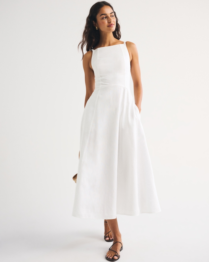 Bra-Free Apron Neck Linen-Blend Midi Dress - thumbnail 2