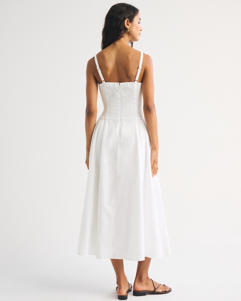 Bra-Free Apron Neck Linen-Blend Midi Dress - thumbnail 3