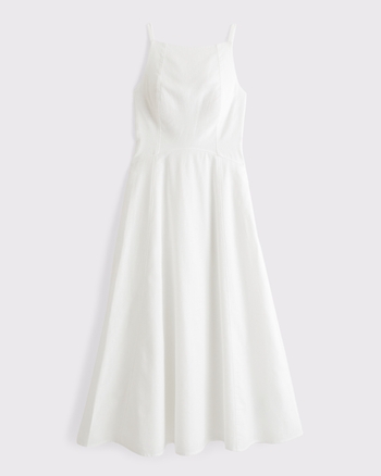 Bra-Free Apron Neck Linen-Blend Midi Dress