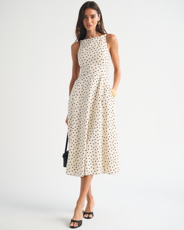 Bra-Free Apron Neck Linen-Blend Midi Dress