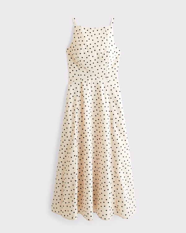 Women's Bra-Free Apron Neck Linen-Blend Midi Dress