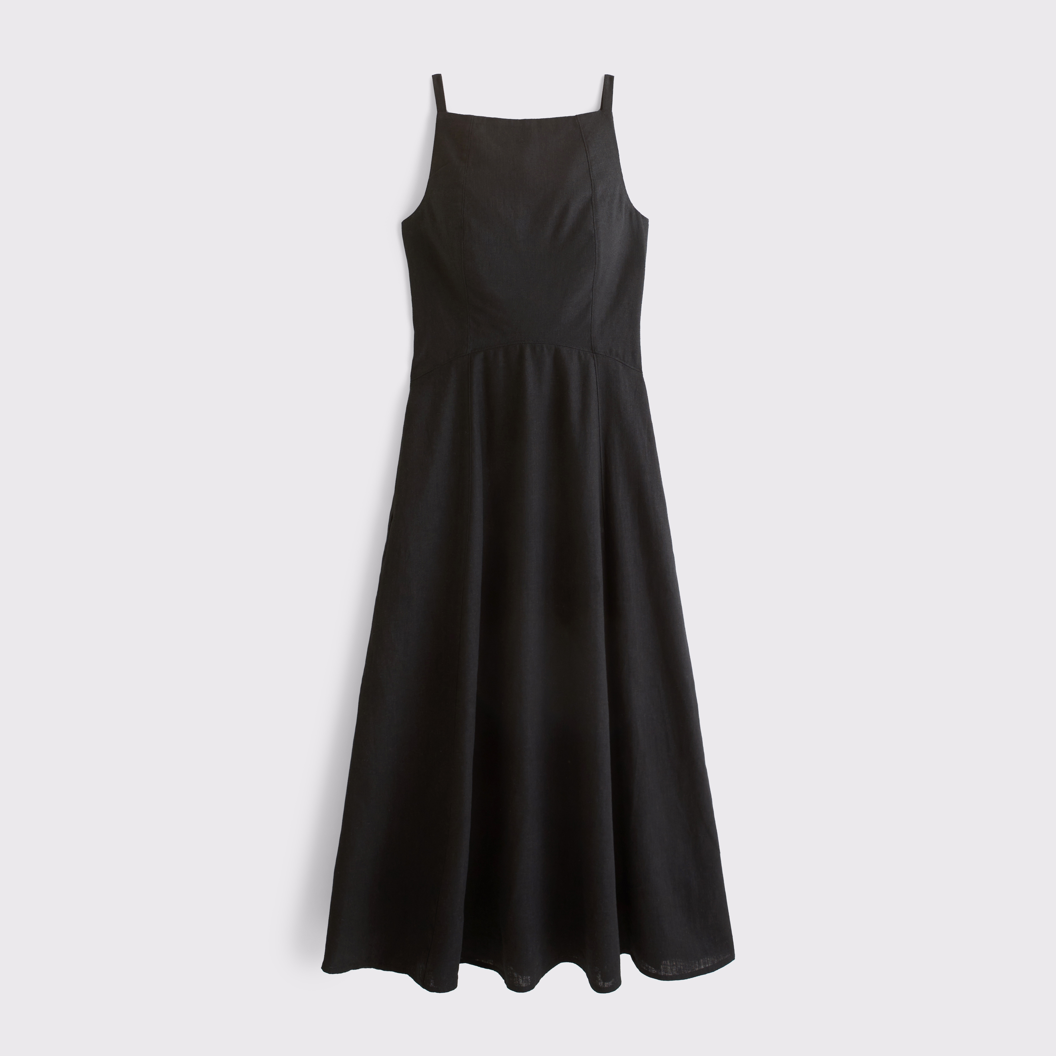 Женское платье Abercrombie & Fitch Bra-Free Apron Neck Linen-Blend Midi, цвет: Чёрный — фото 1