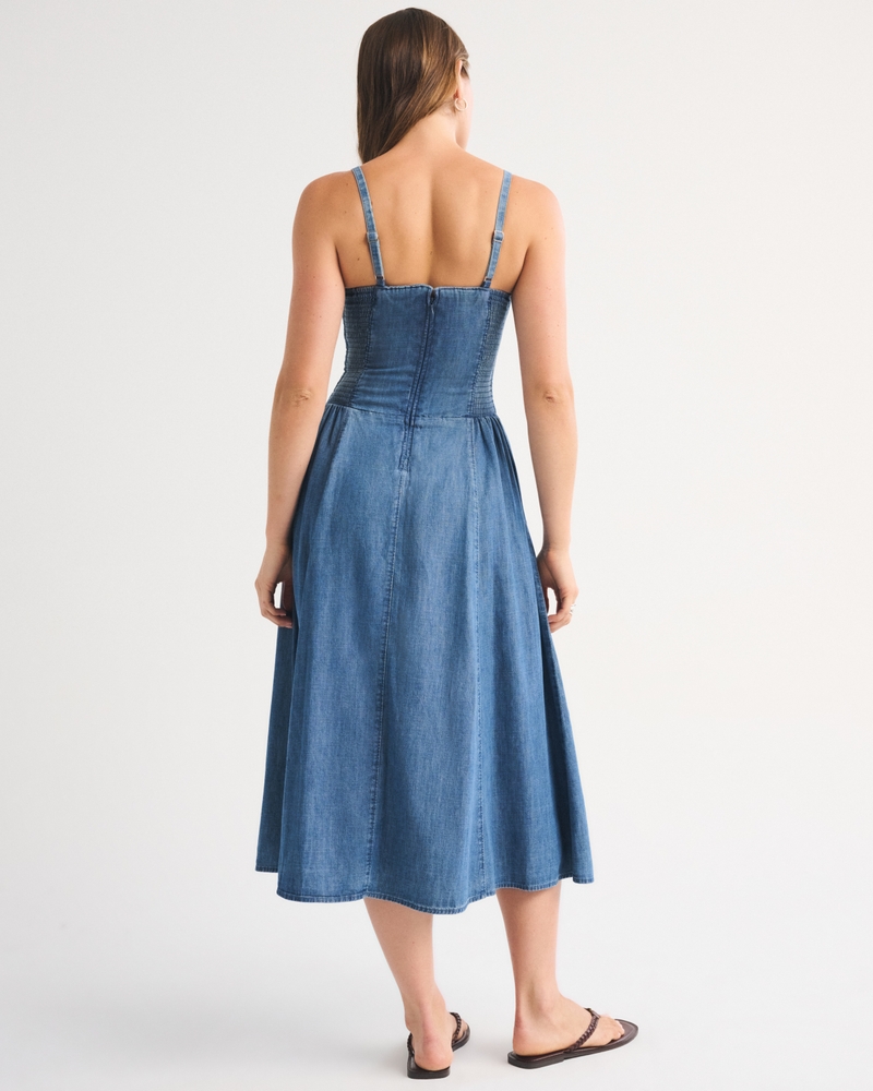 Bra-Free Apron Neck Denim Midi Dress - thumbnail 3