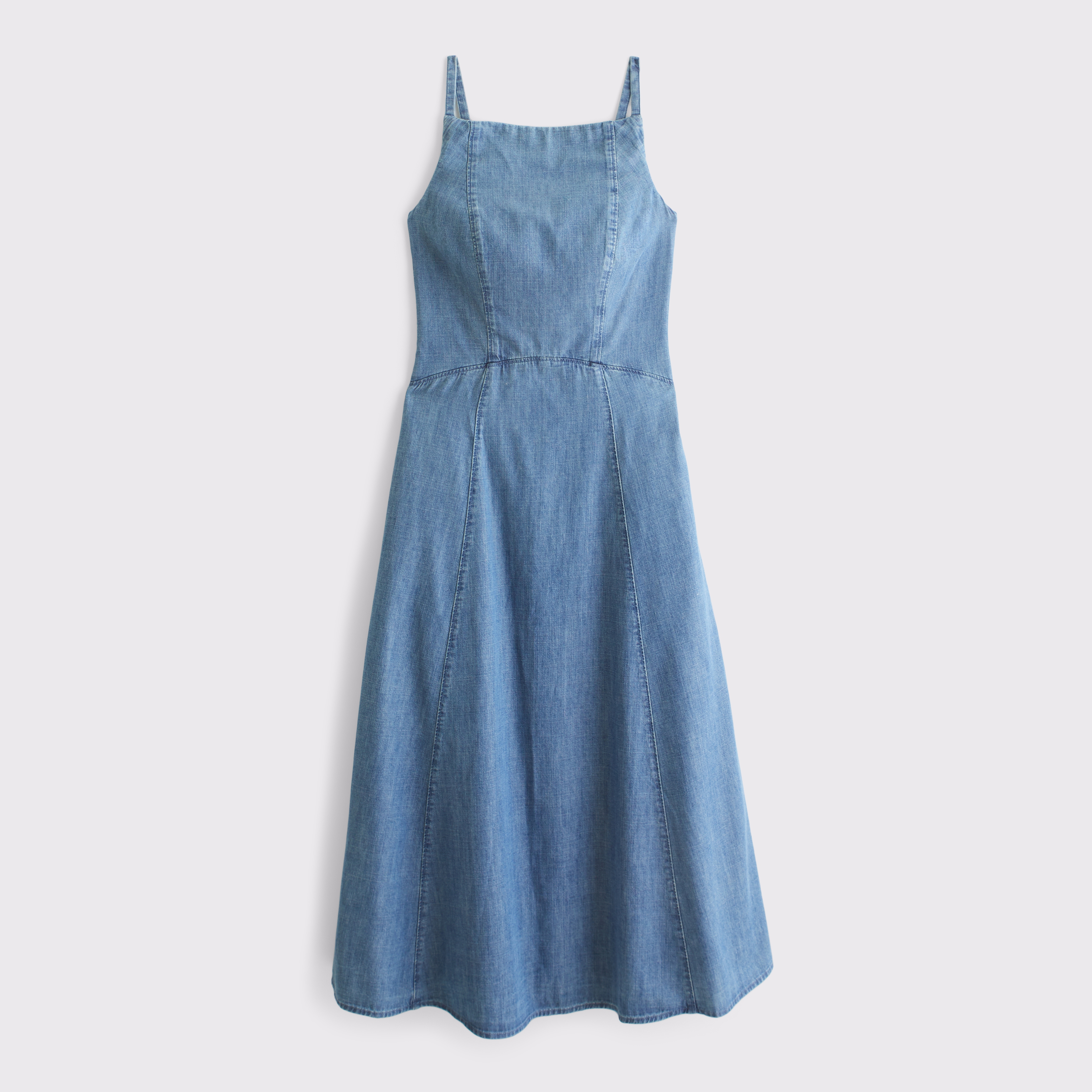 Женское платье Abercrombie & Fitch Bra-Free Apron Neck Denim Midi, цвет: Средняя варка — фото 1