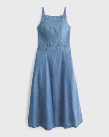 Bra-Free Apron Neck Denim Midi Dress