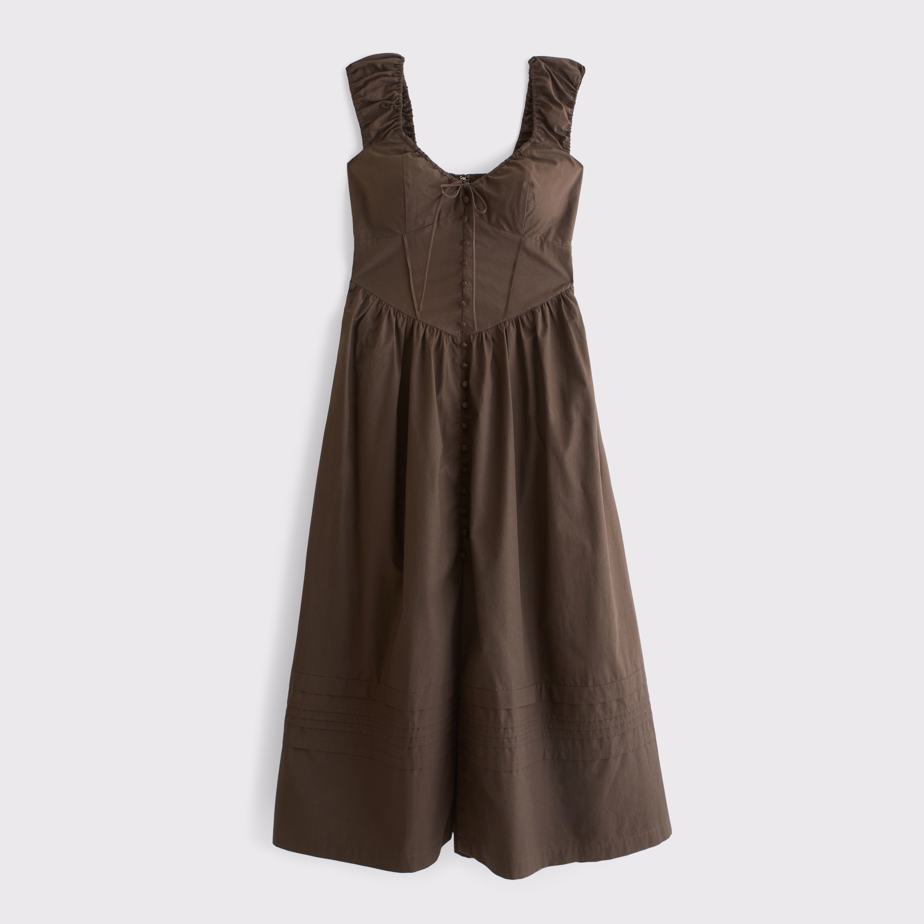 Женское платье Abercrombie & Fitch 100% Cotton Bra-Free Cap-Sleeve Dipped-Waist Midi, цвет: Тёмный кофейный — фото 1
