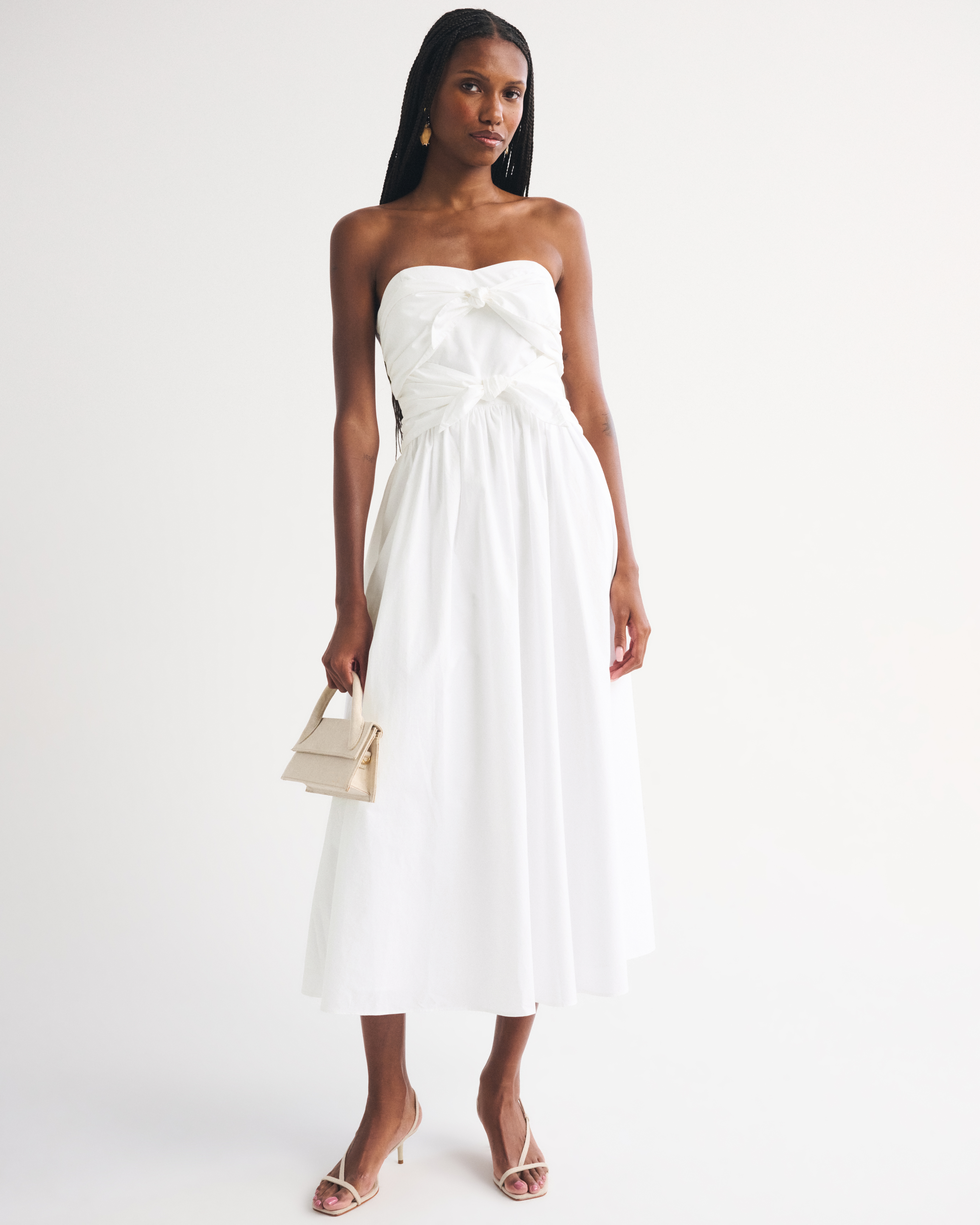 100% Cotton Bra-Free Strapless Tie-Front Midi Dress